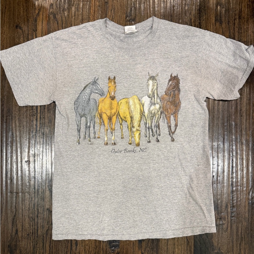 Gildan Gray Tee with Multi-Color Wild Horse Graphic Front and Back Graphic